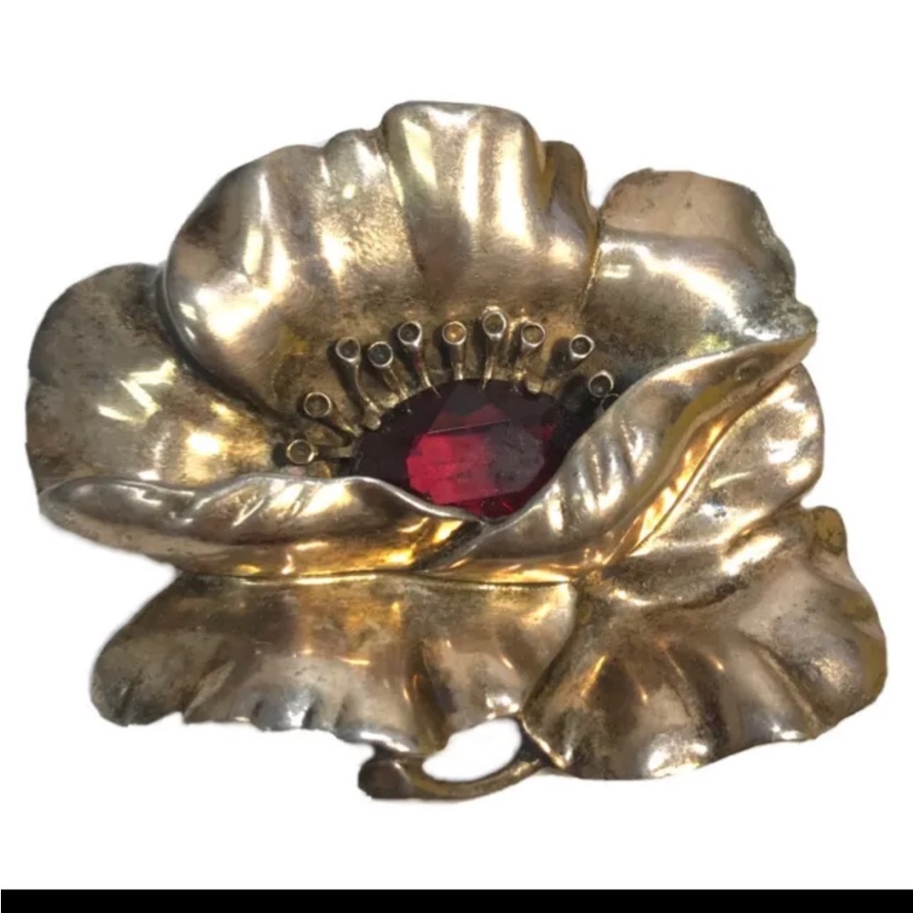 Vintage Sterling Large Purple Stone Flower Brooch by Nordic 37.5g